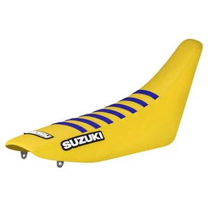 1996-2000 SUZUKI RM 125-250 Gripper Seat Cover   all YELLOW/ BLUE ribs #74 LOGO - Picture 1 of 5