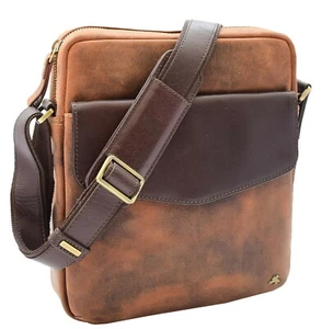 Mens Hunter Leather Messenger Crossbody Bag Multi Pockets iPad Flight Satchel - Picture 1 of 8