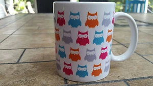 Owl Coffee Tea Mug Birds (Turquoise, Pink, Orange, and Gray) - Super Cute! - Picture 1 of 5