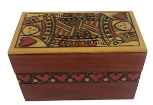 Queen of Hearts Playing Cards Carved Wooden Storage Box Made in Poland - Picture 1 of 9