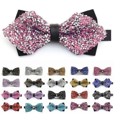 Fashion Men Glitter Crystal Rhinestone Tuxedo Bow Tie Wedding Prom Party Necktie - Image 1 of 4