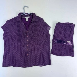 Conjunto de blusa y falda vintage Sag Harbor para mujer talla 16/18 XL con botones morados - Imagen 1 de 7