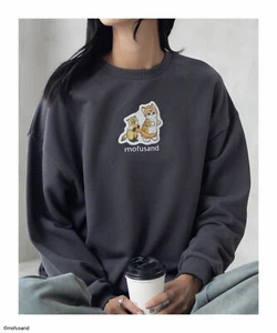 mofusand Sweatshirt Fox Print Charcoal Black Fleece Lining Ladies Japan Limited - Picture 1 of 9