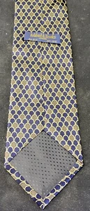 Tie Handmade Ashford & Brooks of London Fish Scale Neck Tie 100% Silk Tan Navy - Picture 1 of 5