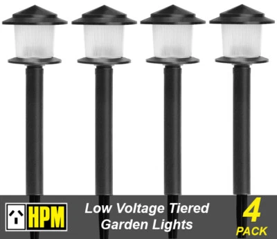 4 x HPM Mackay 2 Tier Garden Path Lights 12V 5W Low Voltage DIY Black RGLVPLB - image 1 of 4