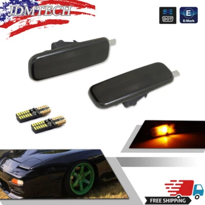 Par de luces de señalización laterales LED ámbar ahumadas para Nissan 240SX S13 1989-1994 Foto 1 de 4