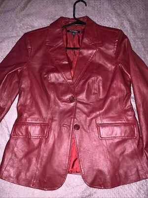 Chaqueta Chadwicks Cuero Borgoña Cuello Botones Bolsillos Forrados Talla 6 Foto 1 de 4
