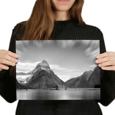 A4 BW - Milford Sound New Zealand View Poster 29.7X21cm280gsm #35370