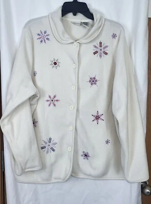 White Stag Womens White Embroidered Button Fleece Collared Sweater Size 18/20W - Imagem 1 de 4