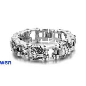8.6 in Men's lion head Titanium Steel motorcycle Chain bracelet - Picture 1 of 13