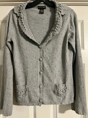 Cárdigan Banana Republic Boho Crochet Cuello Bolsillos Talla M Algodón Mezcla Angora Foto 1 de 4