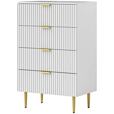 HOMCOM Comò Cassettiera 4 Cassetti Moderna Maniglie Dorate 60x40x96cm Bianco - Immagine 1 di 4