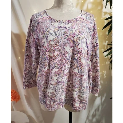 Suéter Lands End 100% Algodão Supima Paisley Leve Feminino Tamanho G - Imagem 1 de 4