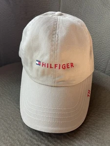 Vintage Tommy Hilfiger Spellout Embroidered Logo Beige Leather Strap Back Hat - Picture 1 of 7