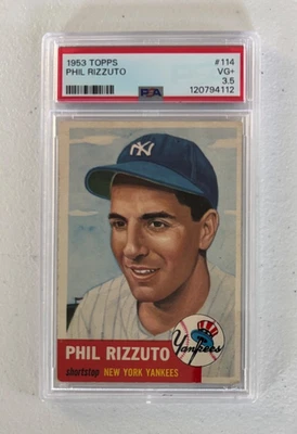 1953 TOPPS BASEBALL #114 PHIL RIZZUTO PSA 3.5 MUITO BOM ESTADO+ - Imagem 1 de 2