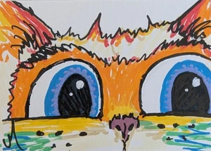 ACEO Katze Gemälde Original Kätzchen Gesicht Augen zeitgenössische Volkskunst Josh Merritt - Bild 1 von 1