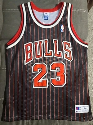 Original 96 Michael Jordan Black W/ Red Penstripe Jersey, Sewed On Letters & #s - Image 1 of 4