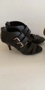 Cato Buckle High Heels Size 6M Black Faux Leather Zip Back Side Buckle - Picture 1 of 9
