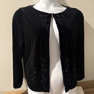 Liz Claiborne Black Velvet Cardigan Open Front XL NWT $89 Small Beading  - Picture 1 of 15