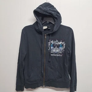 Harley-Davidson Women’s Hoodie Jacket Gothic Wings Rhinestone Black Zip Up Sz XL - Picture 1 of 12