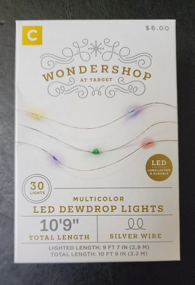 Wondershop Dewdrop String LED Lights 30ct MUTICOLOR Silver Wire 10'9" Christmas - Image 1 of 1