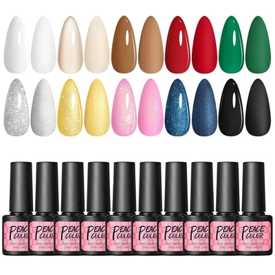 Peacecolor UV Nagellack Set 10 Farben Gel Nagellack Weiß Rot Grün Glitzer Soak o - Bild 1 von 4