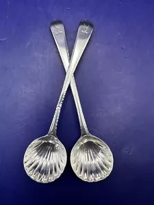 2 ENGLISH GEORGIAN STERLING SILVER SALT/CONDIMENT SPOONS, Pos Geo Smith V - Picture 1 of 9