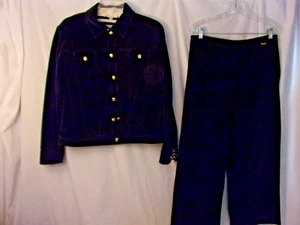 ST. JOHN Sport Marie Gris 2 piezas Traje de Pista Azul Terciopelo A Presión Frontal Chaqueta Pantalones M - Imagen 1 de 13
