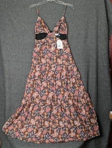 New Rumer Solandis Frill Maxi Dress Large Black Floral Cut Out Sexy Romantic - Picture 1 of 8