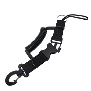 Scuba Diving Dive Black Snappy Coil Camera Lanyard Clip & QB Buckles, 1.3M Coil - Picture 1 of 2