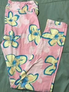 LULAROE TC LEGGINGS NWTS Whimsical Spring Floral Print Pinks Yellow Fits 10-18 - Picture 1 of 14