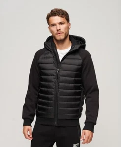 Superdry Mens Hooded Storm Hybrid Padded Jacket Quilted, Black Quilted jersey - Picture 1 of 3