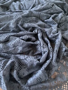 Fine Lace Fabric With Spandex Per Metre - Floral-Design -navy - Picture 1 of 3