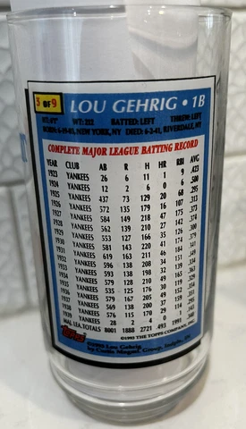 Lou Gehrig 1993 All Time Greatest Team Topps McDonalds Glass Tumbler #baseball Cover