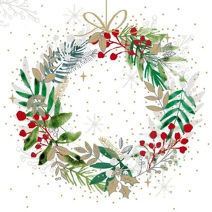 XMAS PAPER NAPKINS FESTIVE CHRISTMAS WREATH MADE IN EUROPE 3 PLY - Picture 1 of 2