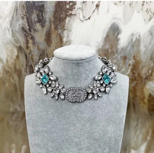 Stunning GUCCI Crystal Interlocking G Flower Choker Collar Necklace - Picture 1 of 16