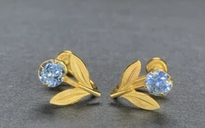 Vintage Van Dell Screw On Earrings 1/20 12k Gold Filled Blue Crystal Flower - Picture 1 of 9