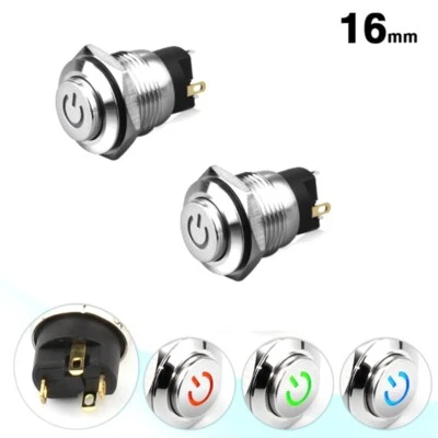16mm 304 Stainless Steel circular power symbol LED light mini high small button - Image 1 of 4