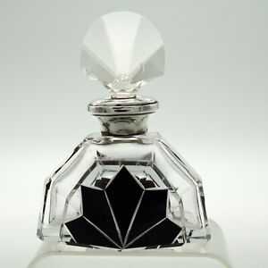 Art Deco Scent Bottle Glass with Sterling Silver Top London 1933