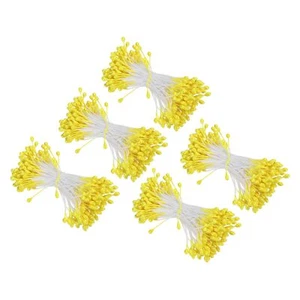 Yellow Double Heads Flower Stamen Artificial Pearl DIY Wedding Christmas Card - Picture 1 of 6