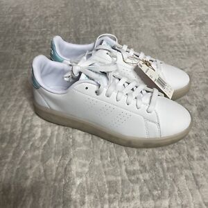 New adidas Women's Advantage Eco Sneaker Shoes White Blue Size 9 NWT