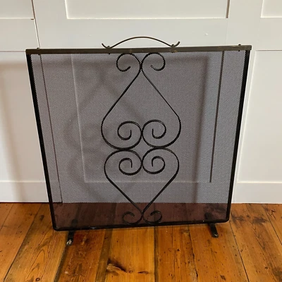 Antique Black Cast Iron Metal Fire Screen Guard Fireguard Vintage Gold Fireplace - Image 1 of 4