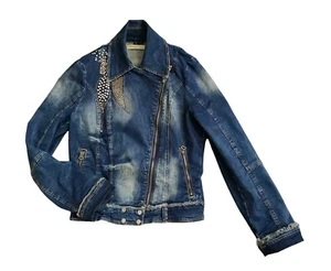 D+SHE Girls Youth Size XL Womens XS Embellished Zip Front Denim Blue Jean Jacket - Picture 1 of 9