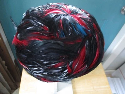 Vintage Women's Tall Bubble Pillbox Hat with Black, Red and Blue Feathers - Image 1 of 4