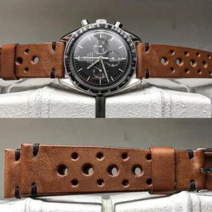 20mm Genuine Tanned Caramel Brown Leather watch strap Rally Holes Black stitches - Imagen 1 de 3