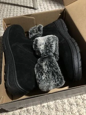 Khombu Women Winter Ankle Booties Jessica Black Leather Grey Faux Fur Size 8 - Image 1 of 4