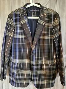 Tommy Hilfiger Men Retro Green Blue Plaid Cotton 2 Button Lined Sport Coat SZ42 - Picture 1 of 6