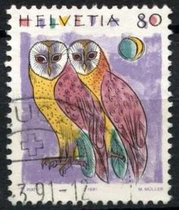 Switzerland 1990 SG#1195, 80c Barn Owls, Animals Definitive Used #E20277 - Picture 1 of 1