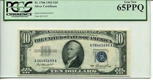 FR 1706 1953 $10 Silver Certificate 65 PPQ GEM NEW - Image 1 of 1