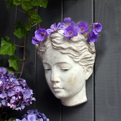 Wand Pflanztopf Büste Grau Frauenkopf Pflanzbüste Blumentopf Wandtopf Blumentopf - Bild 1 von 2